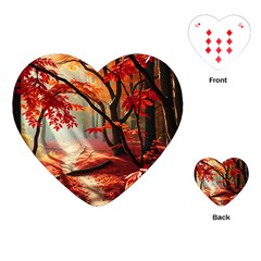 Forest Path Red Nature Playing Cards Single Design (heart)