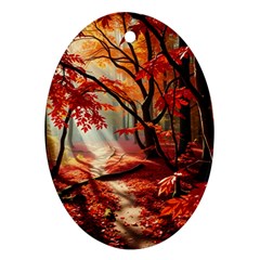 Forest Path Red Nature Oval Ornament (two Sides) by Bedest