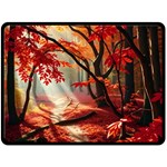 Forest Path Red Nature Fleece Blanket (Large) 80 x60  Blanket Front