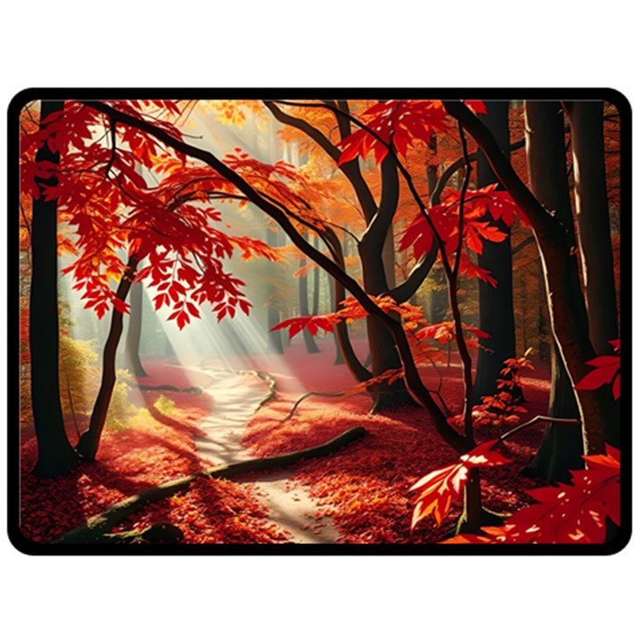 Forest Path Red Nature Two Sides Fleece Blanket (Large)