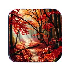 Forest Path Red Nature Square Metal Box (black) by Bedest