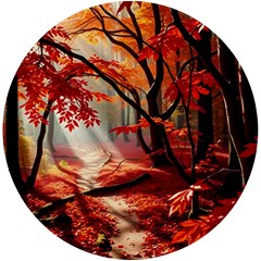 Forest Path Red Nature Uv Print Round Tile Coaster