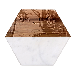 Forest Path Red Nature Marble Wood Coaster (hexagon) 