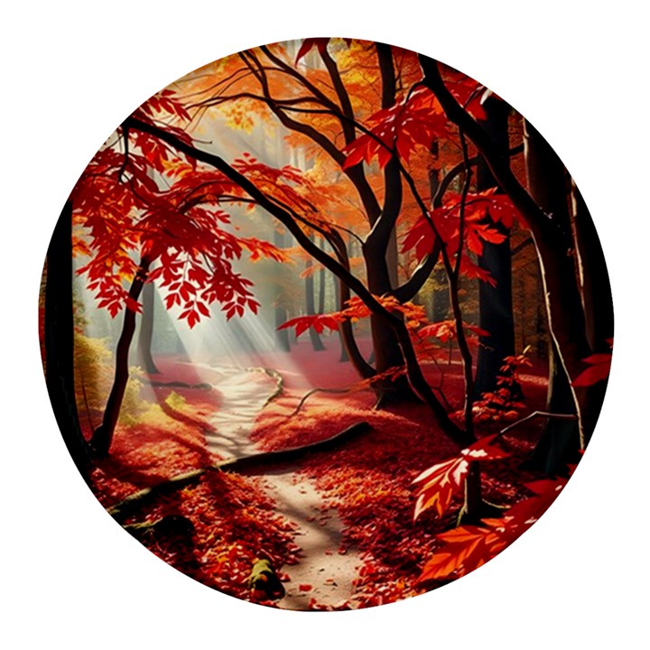 Forest Path Red Nature Round Glass Fridge Magnet (4 pack)