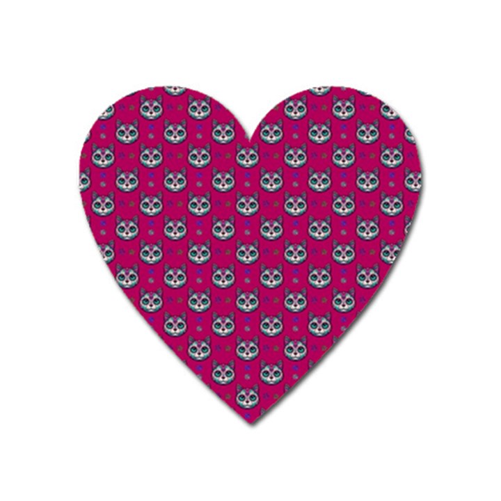 Calavera Cat Art Pattern Heart Magnet