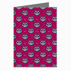 Calavera Cat Art Pattern Greeting Card by ExtraGoodSauce