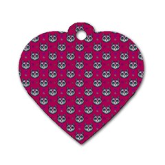 Calavera Cat Art Pattern Dog Tag Heart (two Sides)