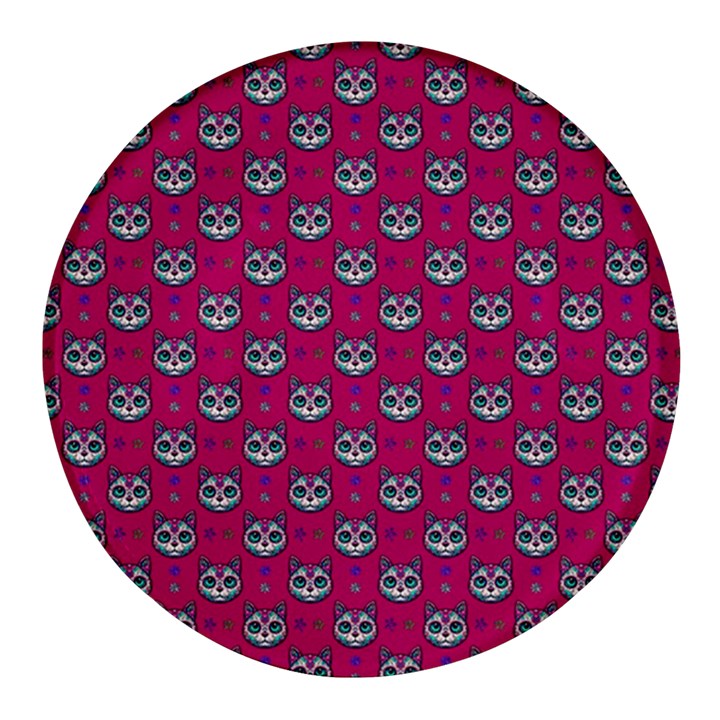 Calavera Cat Art Pattern Round Glass Fridge Magnet (4 pack)