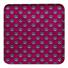 Calavera Cat Art Pattern Square Glass Fridge Magnet (4 Pack) by ExtraGoodSauce