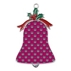 Calavera Cat Art Pattern Metal Holly Leaf Bell Ornament by ExtraGoodSauce