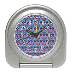 Colorful Sugar Skull Cat Pattern Travel Alarm Clock by ExtraGoodSauce