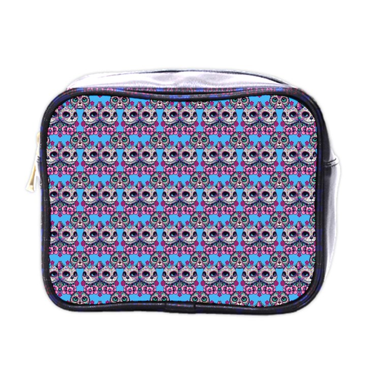 Colorful Sugar Skull Cat Pattern Mini Toiletries Bag (One Side)