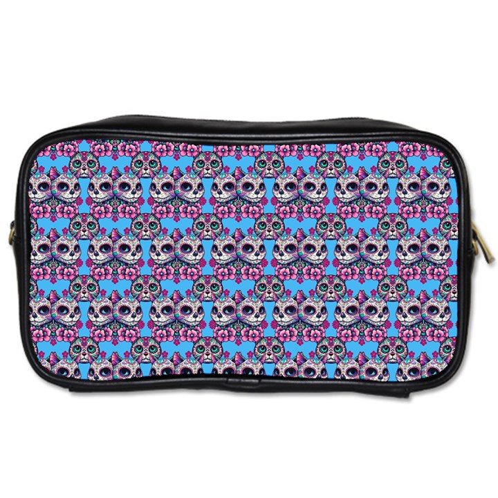 Colorful Sugar Skull Cat Pattern Toiletries Bag (One Side)