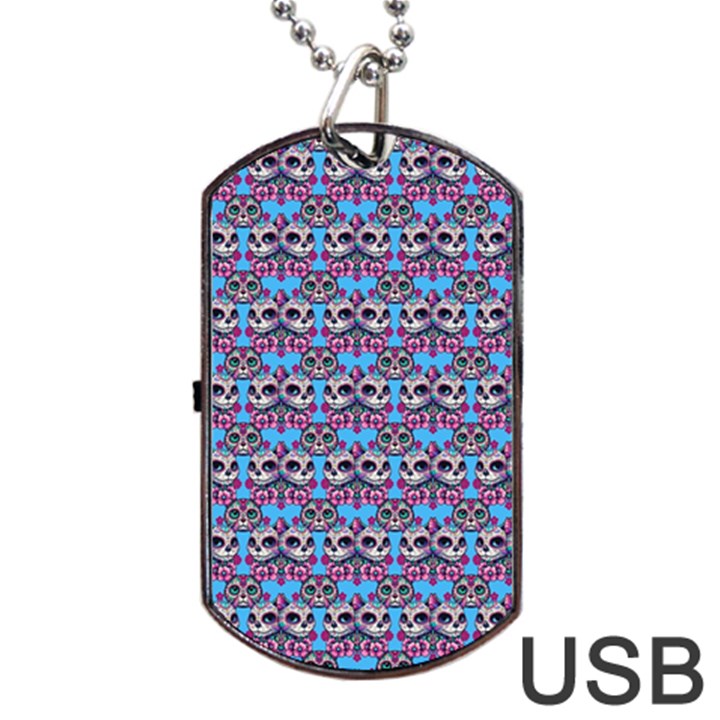 Colorful Sugar Skull Cat Pattern Dog Tag USB Flash (Two Sides)