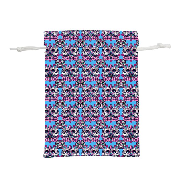 Colorful Sugar Skull Cat Pattern Lightweight Drawstring Pouch (S)