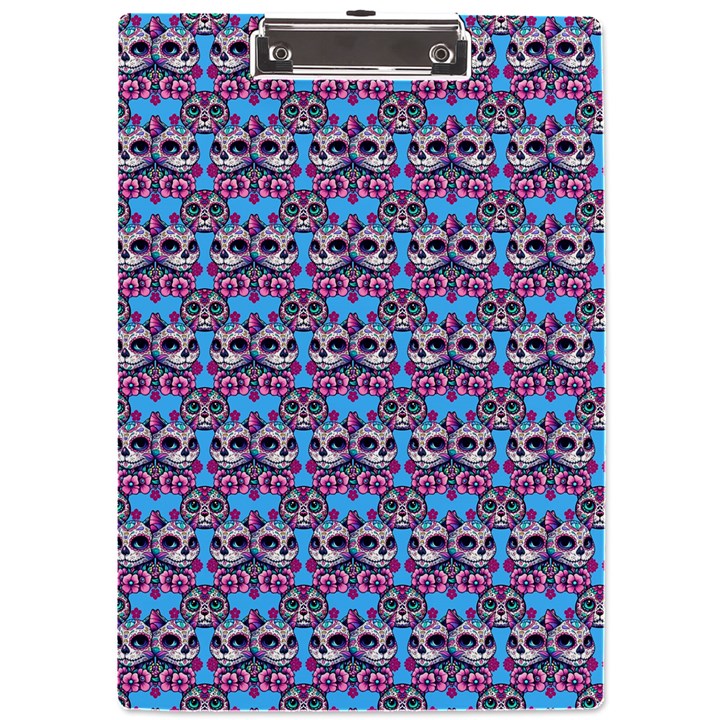 Colorful Sugar Skull Cat Pattern A4 Acrylic Clipboard