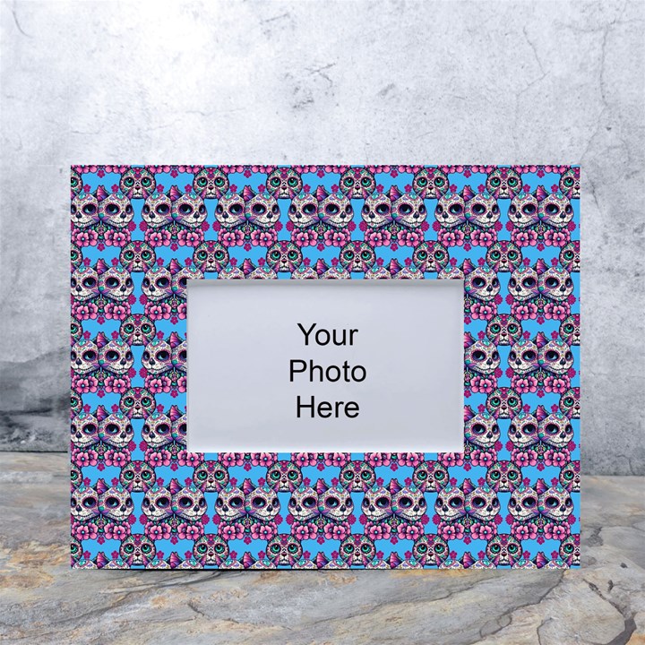 Colorful Sugar Skull Cat Pattern White Tabletop Photo Frame 4 x6 