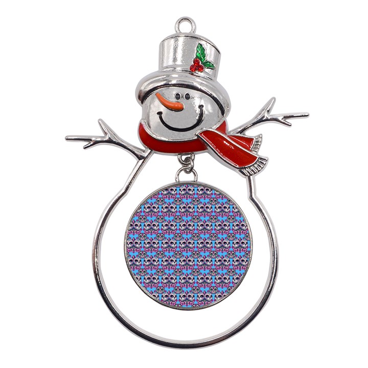 Colorful Sugar Skull Cat Pattern Metal Snowman Ornament