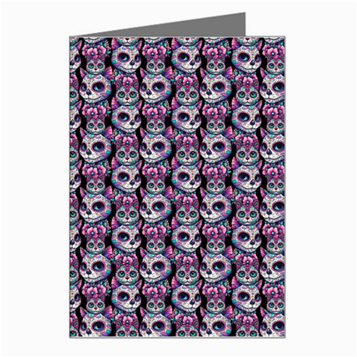 Sugar Skull Cat Pattern Greeting Card