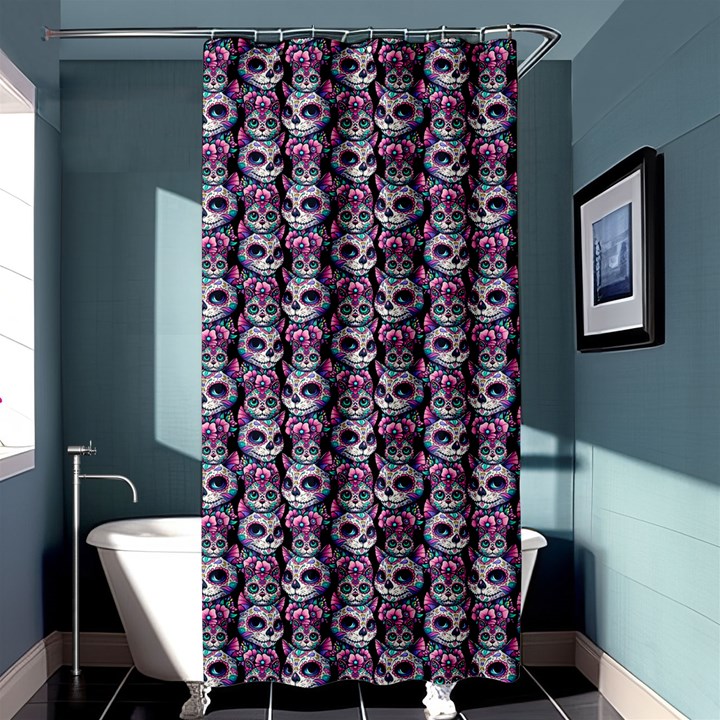 Sugar Skull Cat Pattern Shower Curtain 36  x 72  (Stall) 