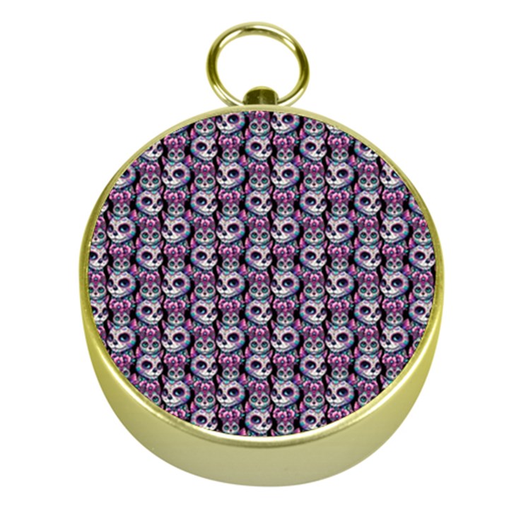 Sugar Skull Cat Pattern Gold Compasses