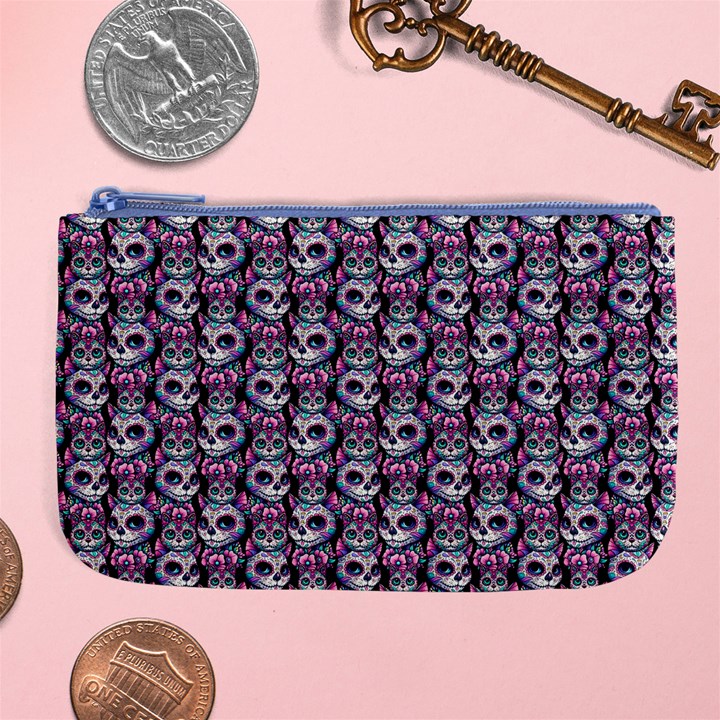 Sugar Skull Cat Pattern Large Coin Purse