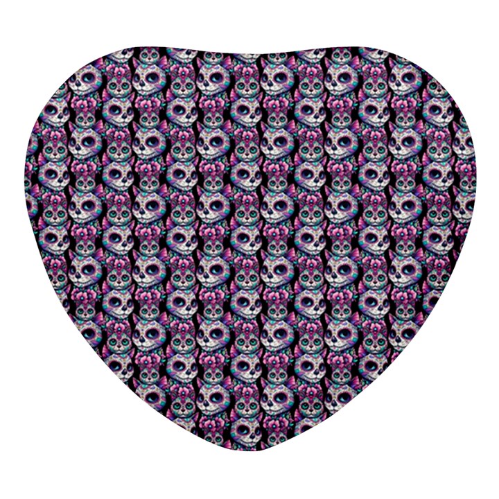 Sugar Skull Cat Pattern Heart Glass Fridge Magnet (4 pack)