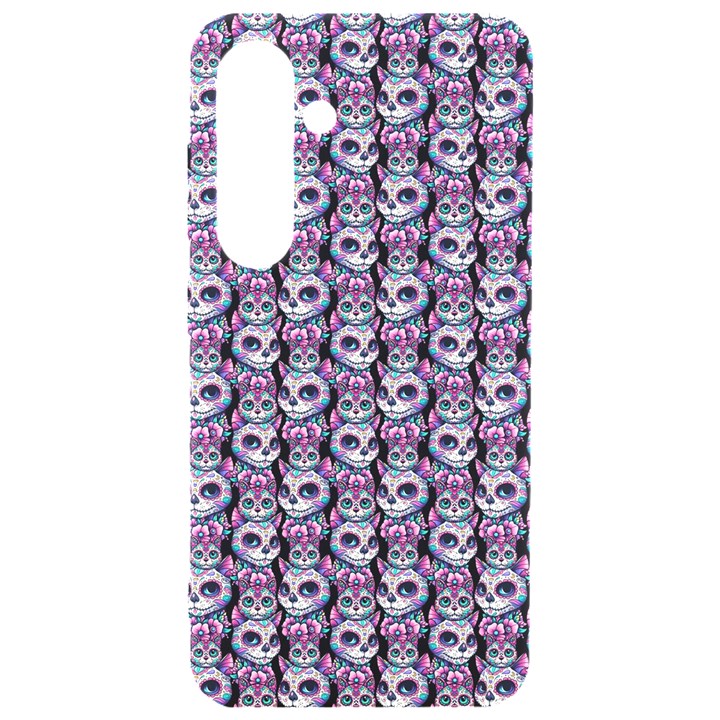 Sugar Skull Cat Pattern Samsung Galaxy S24 6.2 Inch Black TPU UV Case