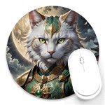 Epic Armored Cat Warrior Round Mousepad Front