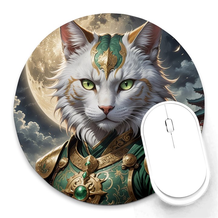 Epic Armored Cat Warrior Round Mousepad