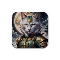 Epic Armored Cat Warrior Rubber Coaster (square)