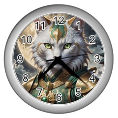 Epic Armored Cat Warrior Wall Clock (silver) by ExtraGoodSauce