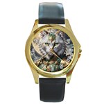 Epic Armored Cat Warrior Round Gold Metal Watch Front