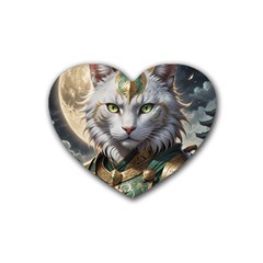 Epic Armored Cat Warrior Rubber Coaster (heart) by ExtraGoodSauce