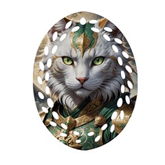 Epic Armored Cat Warrior Oval Filigree Ornament (two Sides)