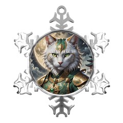 Epic Armored Cat Warrior Metal Small Snowflake Ornament by ExtraGoodSauce