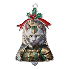 Epic Armored Cat Warrior Metal Holly Leaf Bell Ornament by ExtraGoodSauce