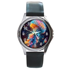 Cosmic Jellyfish Artwork Round Metal Watch