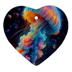 Cosmic Jellyfish Artwork Ornament (heart) by ExtraGoodSauce