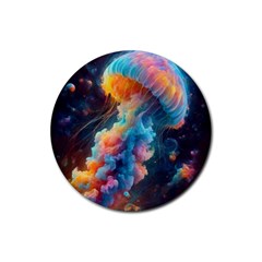 Cosmic Jellyfish Artwork Rubber Round Coaster (4 Pack) by ExtraGoodSauce