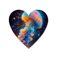 Cosmic Jellyfish Artwork Heart Magnet