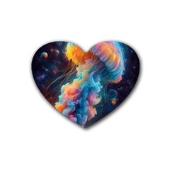 Cosmic Jellyfish Artwork Rubber Heart Coaster (4 Pack)