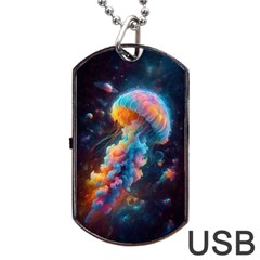 Cosmic Jellyfish Artwork Dog Tag Usb Flash (one Side)