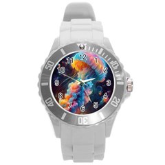 Cosmic Jellyfish Artwork Round Plastic Sport Watch (l) by ExtraGoodSauce