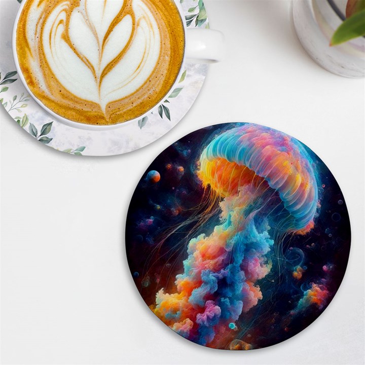 Cosmic Jellyfish Artwork UV Print Round Tile Coaster