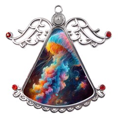 Cosmic Jellyfish Artwork Metal Angel With Crystal Ornament by ExtraGoodSauce