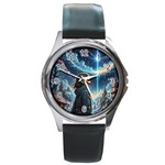 Enchanting Fantasy Night Sky Scene Round Metal Watch Front