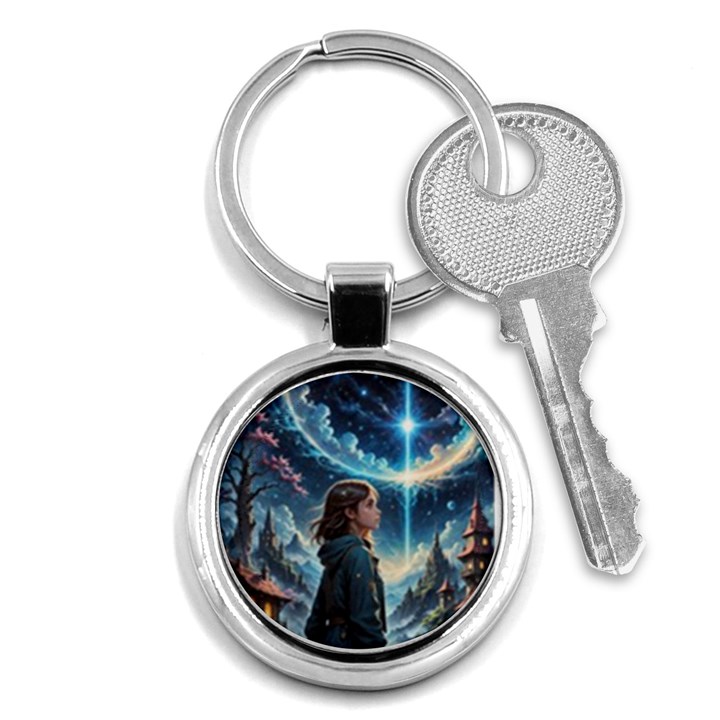 Enchanting Fantasy Night Sky Scene Key Chain (Round)