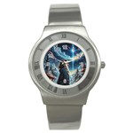 Enchanting Fantasy Night Sky Scene Stainless Steel Watch Front