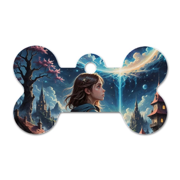 Enchanting Fantasy Night Sky Scene Dog Tag Bone (Two Sides)